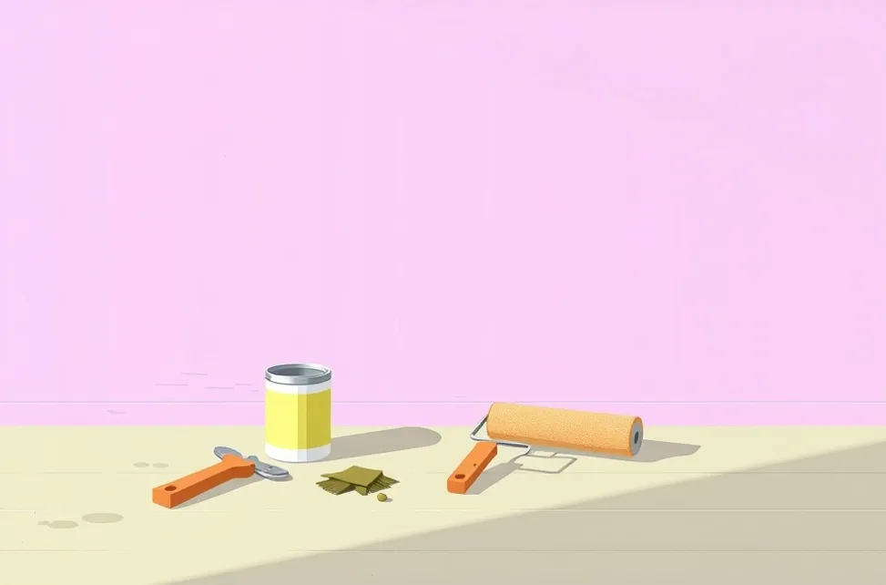 Outils de peinture disposés dans l'ordre des étapes du chantier