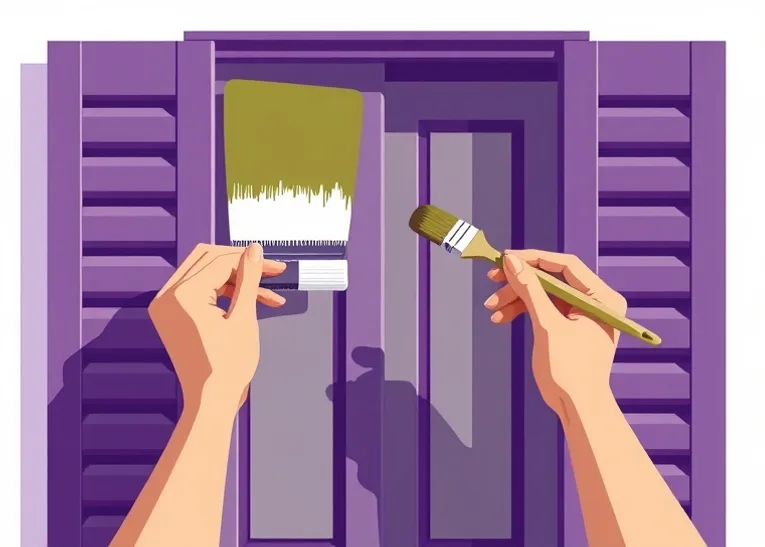 Mise en peinture au pinceau de volets et d'encadrements en bois